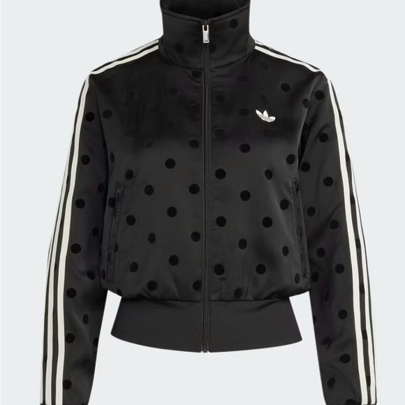 adidas Black Polka Dot Track Bomber Jacket with White Stripes - Picture 5 of 9
